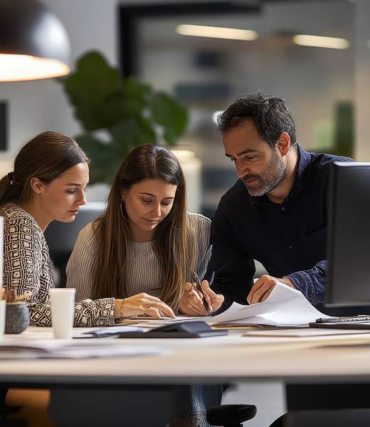 coworkers-collaborating-shared-office-desk
